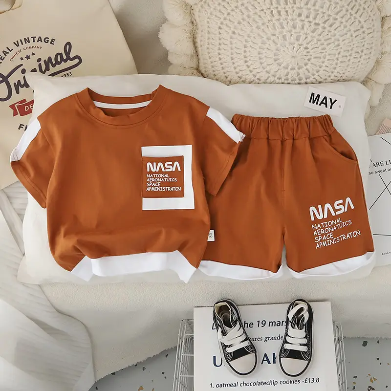 Kids Boys NASA Print 2-Piece Summer Suit Brown Green — feature 3