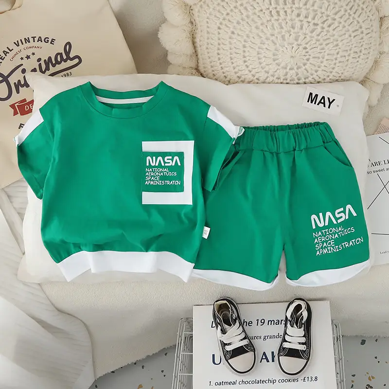 Kids Boys NASA Print 2-Piece Summer Suit Brown Green — feature 5