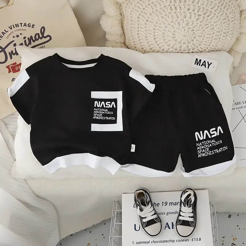 Kids Boys NASA Print 2-Piece Summer Suit Brown Green — feature 7