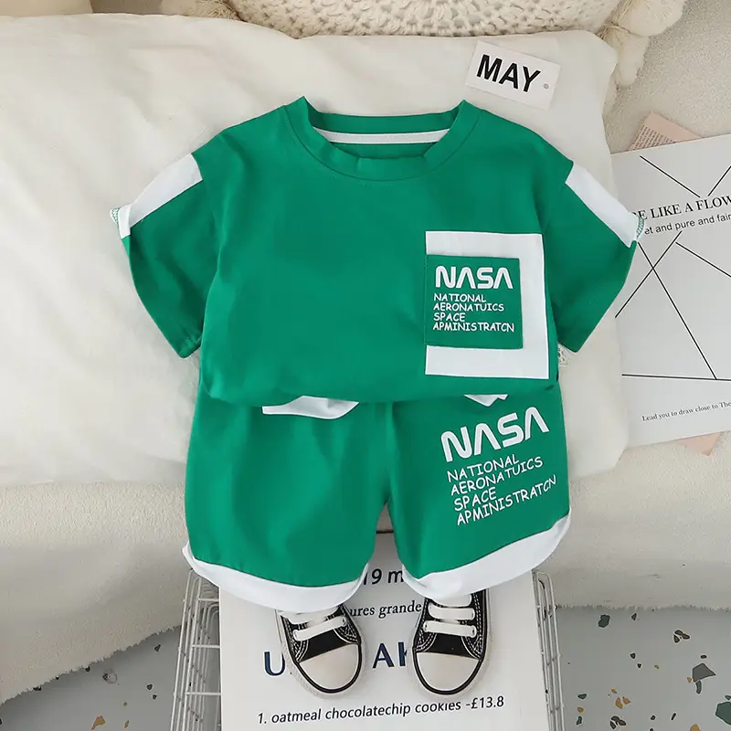 Kids Boys NASA Print 2-Piece Summer Suit Brown Green - Image 2