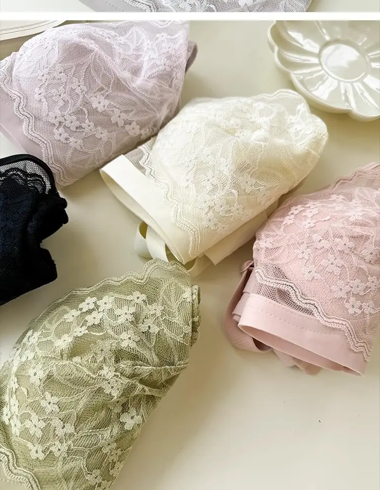 French Style Lace Large Chest Small Underwear Women's Summer Thin Slimming Non-rimmed Rabbit Ear Cup Bra — feature 27