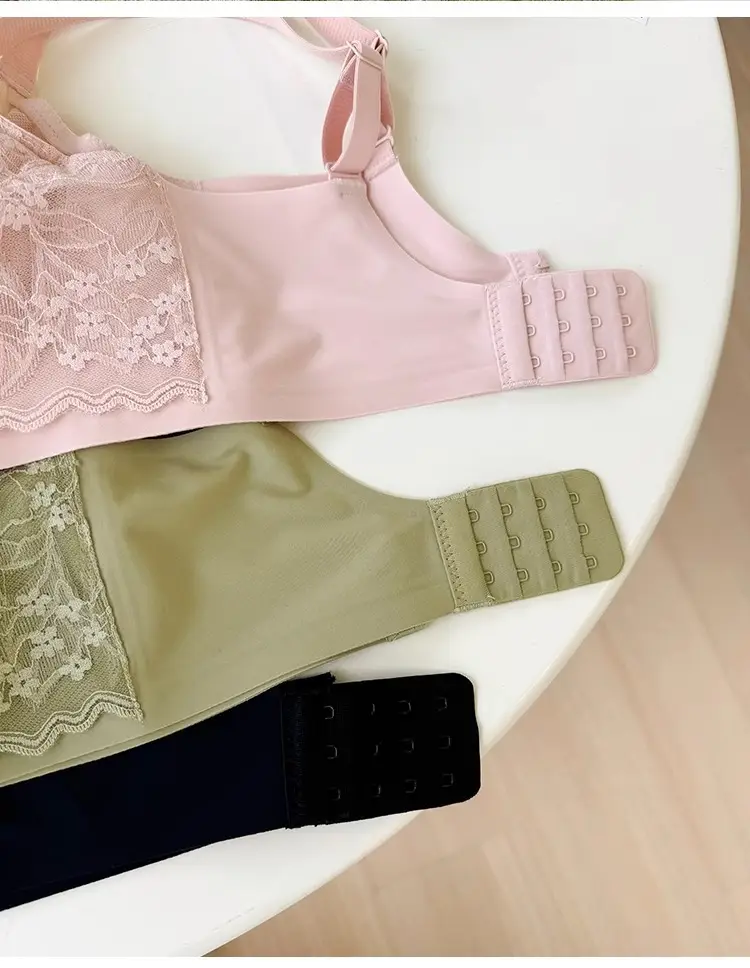 French Style Lace Large Chest Small Underwear Women's Summer Thin Slimming Non-rimmed Rabbit Ear Cup Bra — feature 29