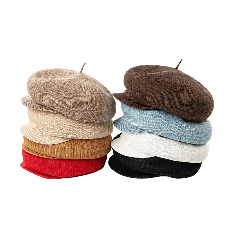 Blue Korean Style Mesh Linen Beret for Women - Image 11