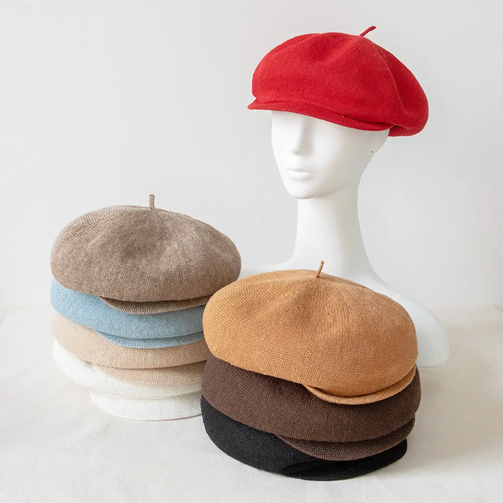 Blue Korean Style Mesh Linen Beret for Women — feature 2