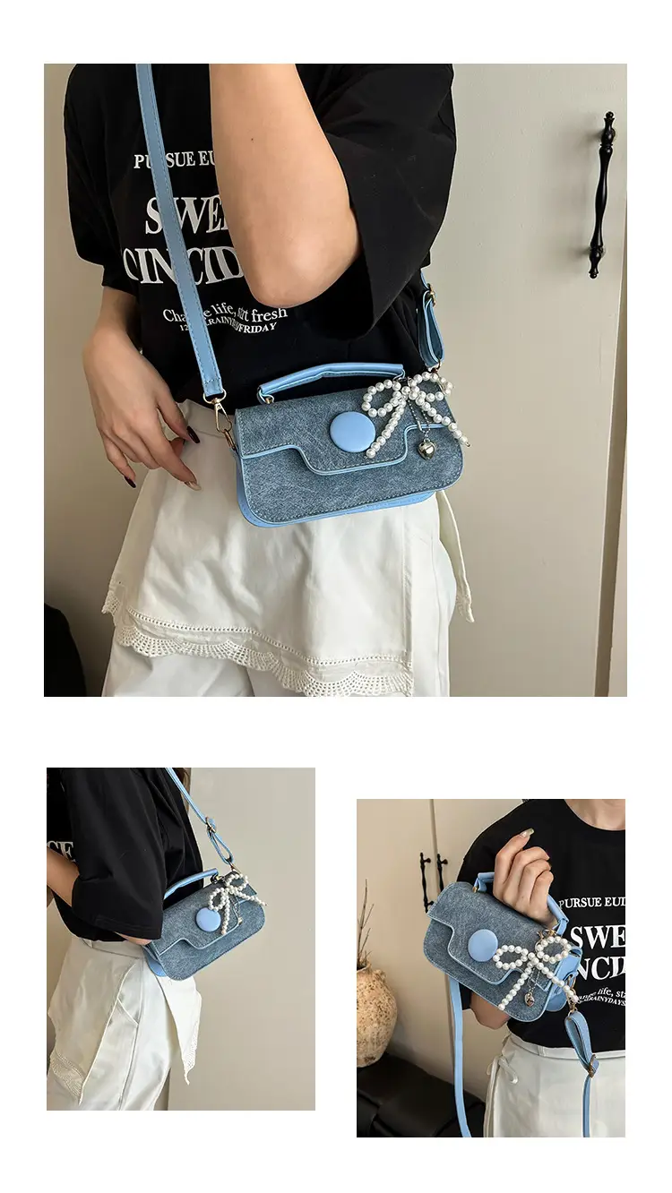 Women's 2025 Spring New Square Handbag with Pearl Chain — feature 14