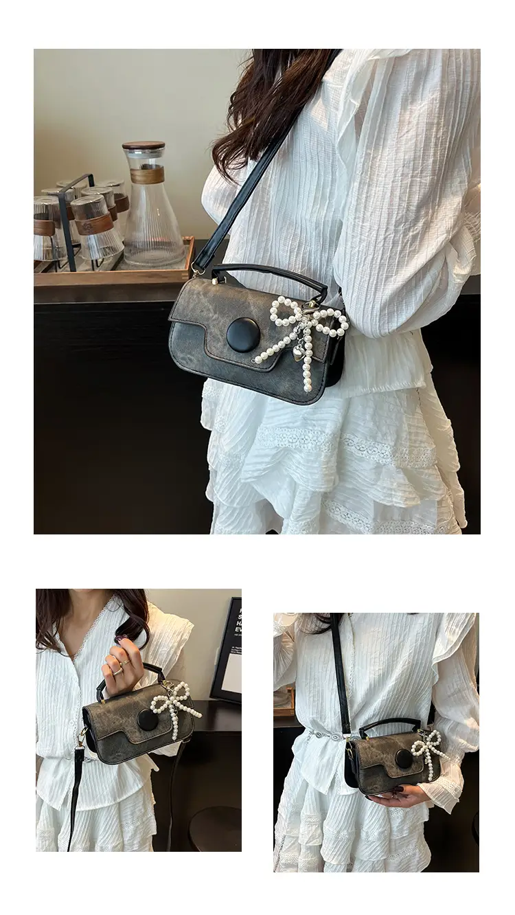 Women's 2025 Spring New Square Handbag with Pearl Chain — feature 15