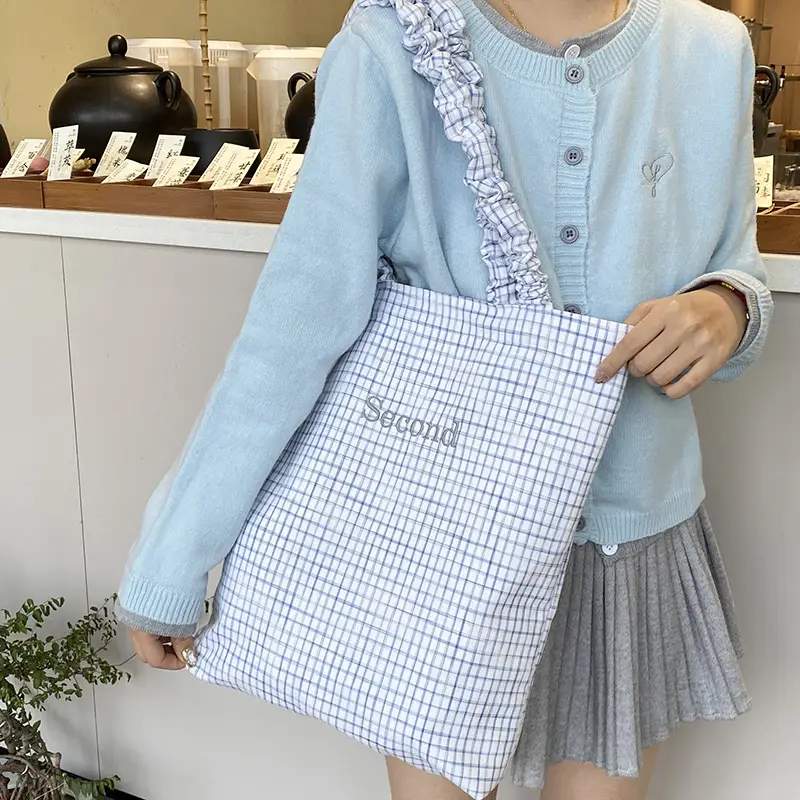 French Style Plaid Tote Bag Women 2025 Large Capacity - Image 5