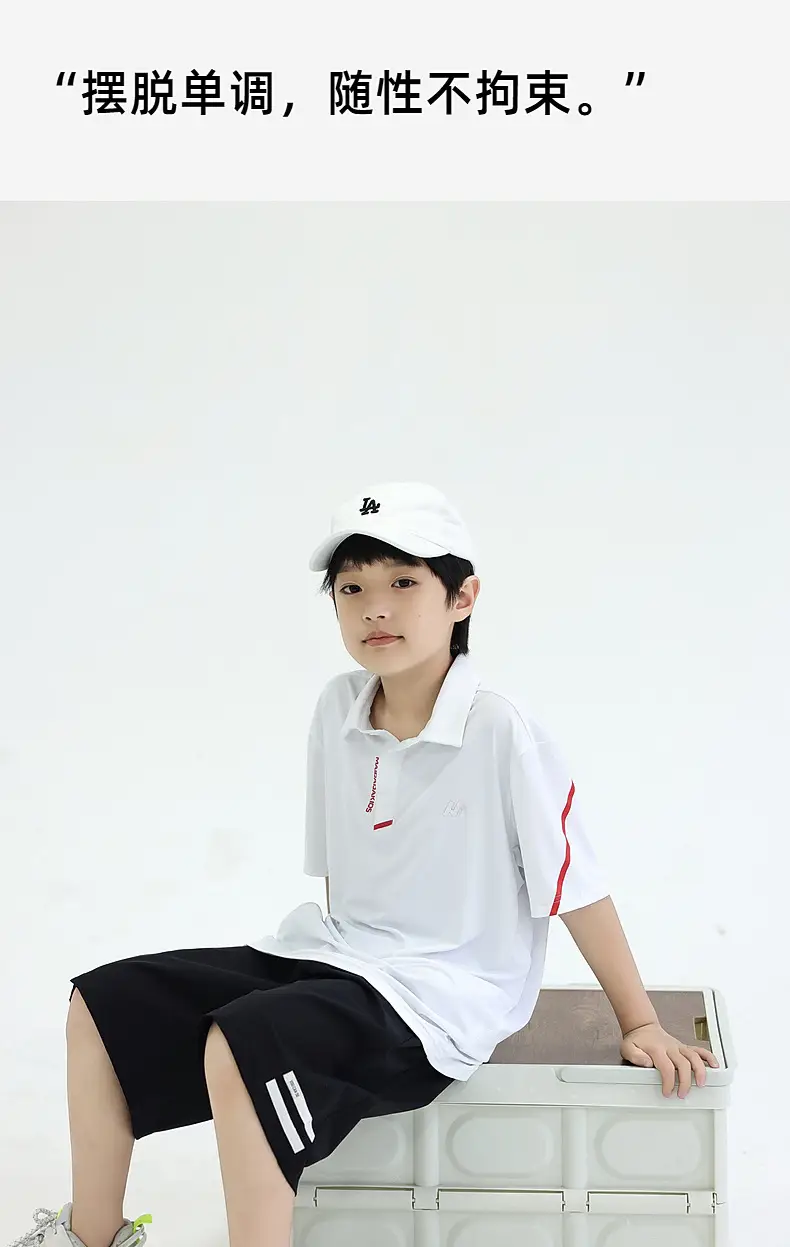 Kids Polo Shirt White Black Shorts Set for Boys — feature 17