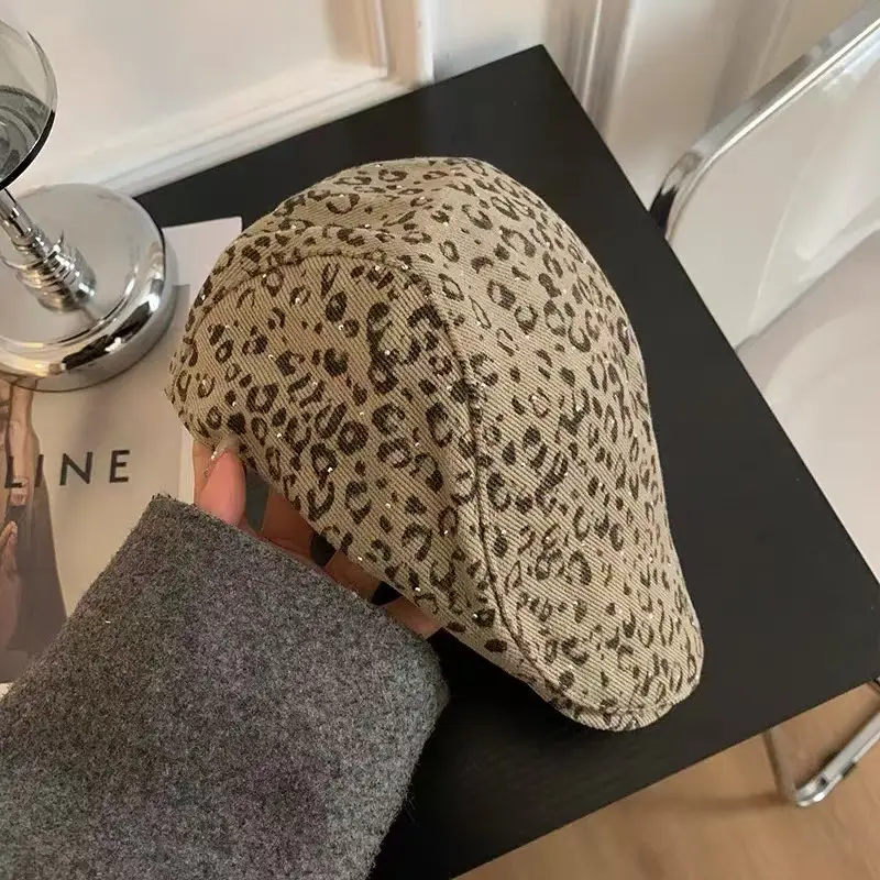 Leopard Print Forward Cap for Women Face-Slimming Beret - Image 3
