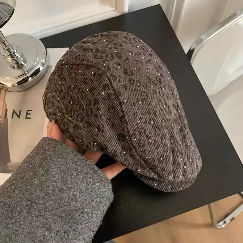Leopard Print Forward Cap for Women Face-Slimming Beret - Image 4