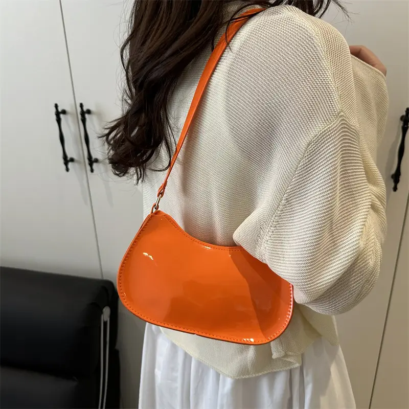 Glossy Orange Shoulder Bag for Women 2025 Spring New