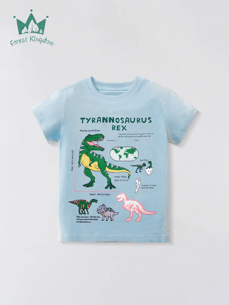 2025 Summer Blue Cartoon Dinosaur T-Shirt for Boys - Image 3