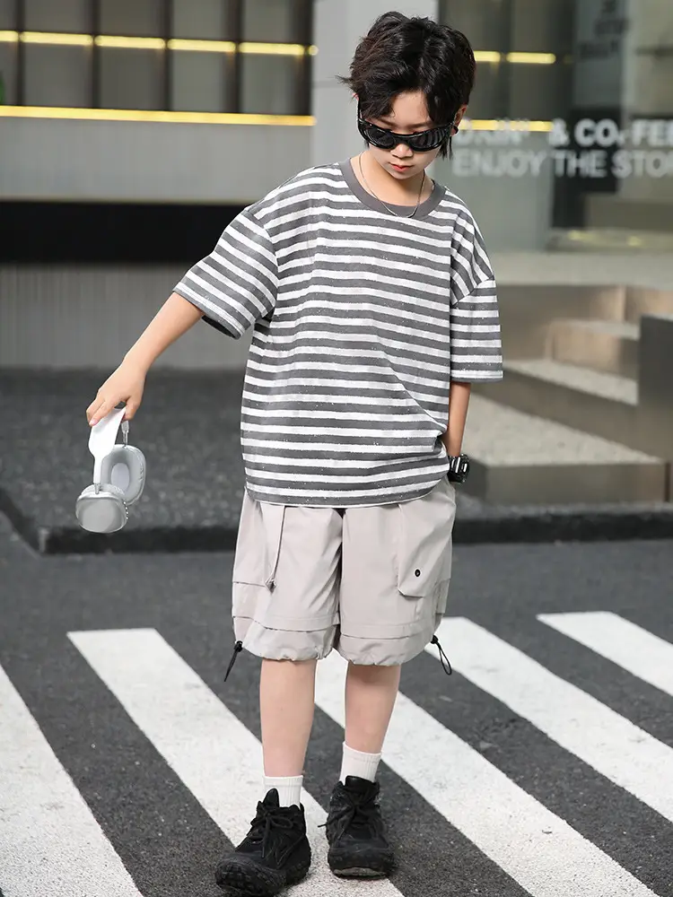 Summer Boys Striped T-Shirt Shorts Set - Image 4