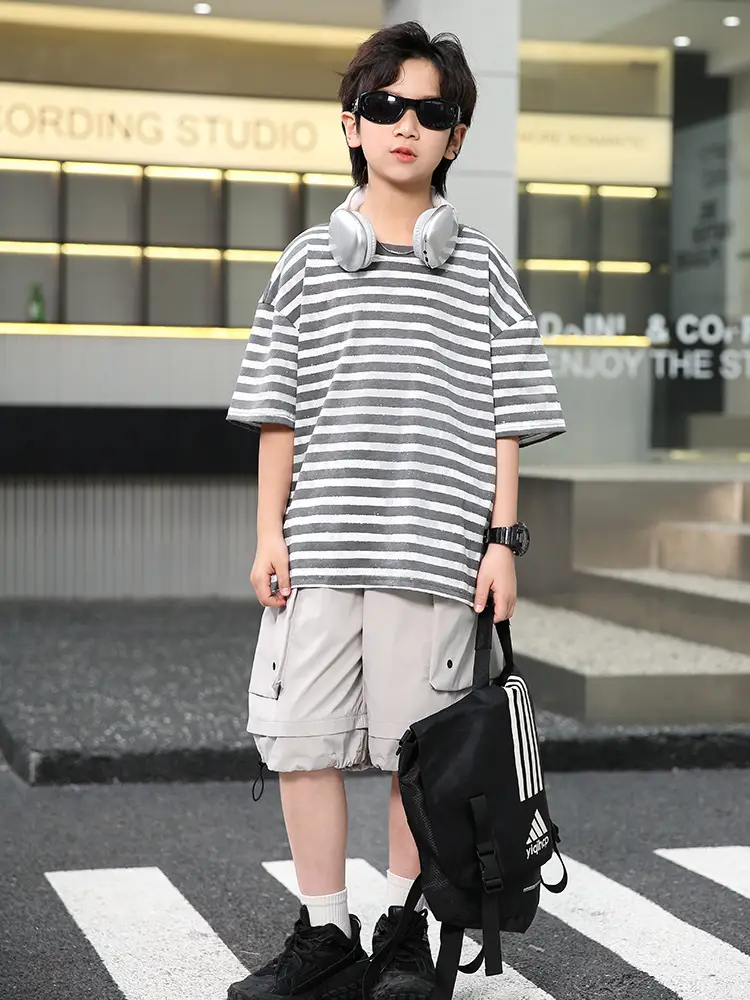 Summer Boys Striped T-Shirt Shorts Set - Image 5