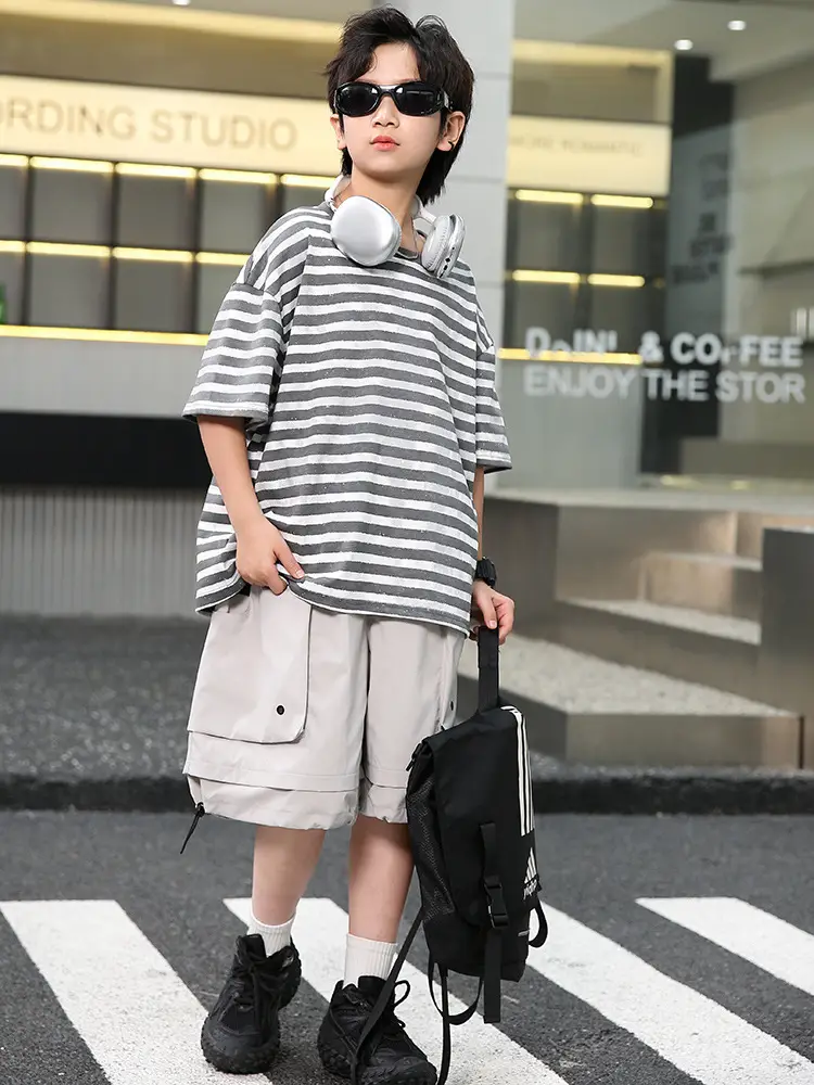 Summer Boys Striped T-Shirt Shorts Set - Image 6