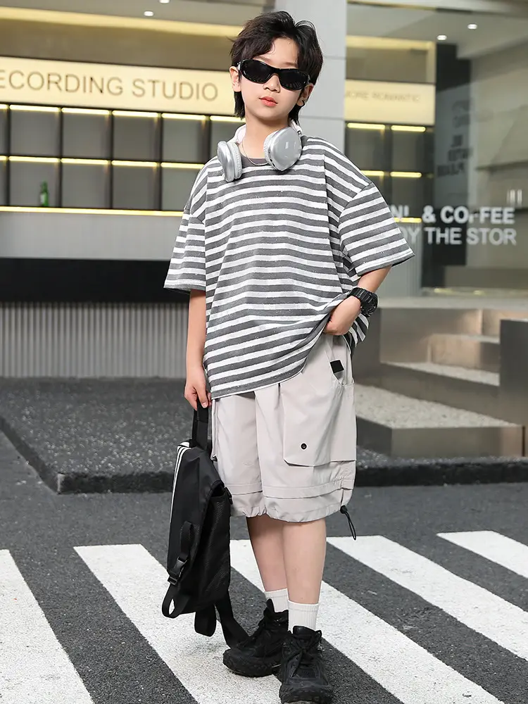 Summer Boys Striped T-Shirt Shorts Set - Image 7