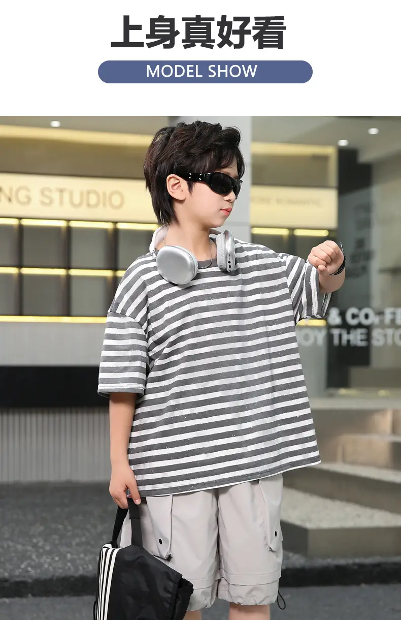 Summer Boys Striped T-Shirt Shorts Set — feature 13