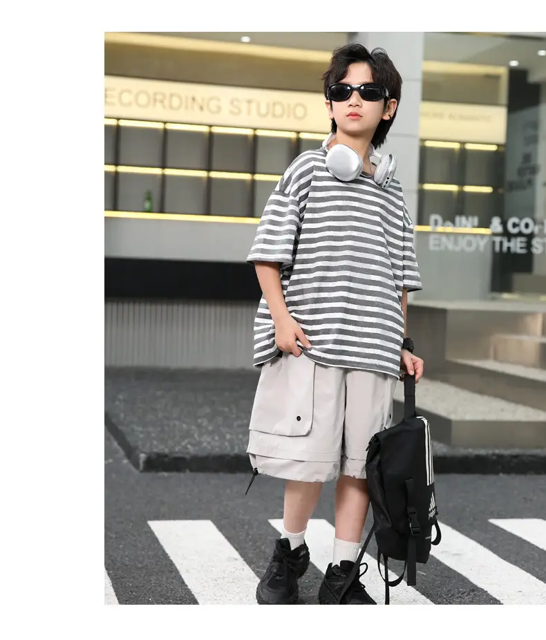 Summer Boys Striped T-Shirt Shorts Set — feature 14