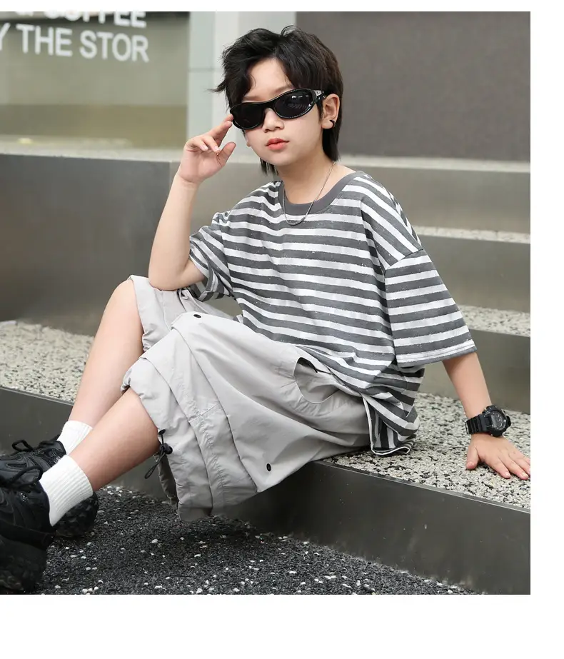 Summer Boys Striped T-Shirt Shorts Set — feature 16
