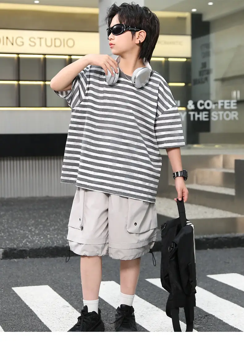 Summer Boys Striped T-Shirt Shorts Set — feature 17