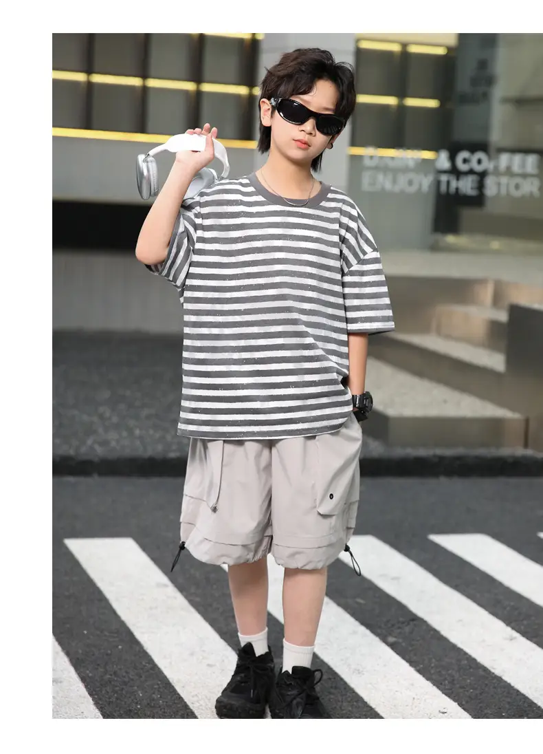 Summer Boys Striped T-Shirt Shorts Set — feature 18