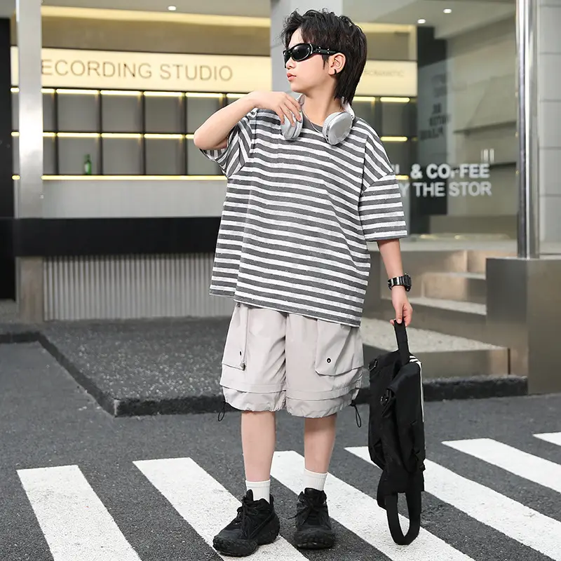 Summer Boys Striped T-Shirt Shorts Set — feature 2