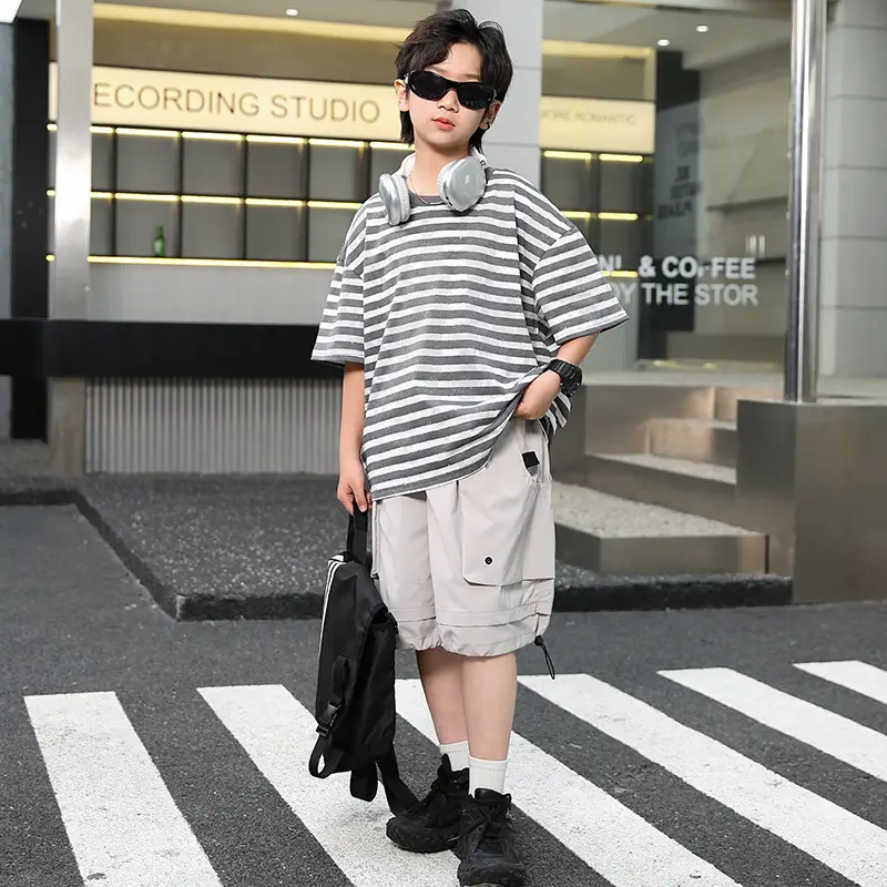 Summer Boys Striped T-Shirt Shorts Set — feature 3