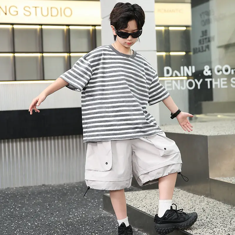 Summer Boys Striped T-Shirt Shorts Set - Image 2