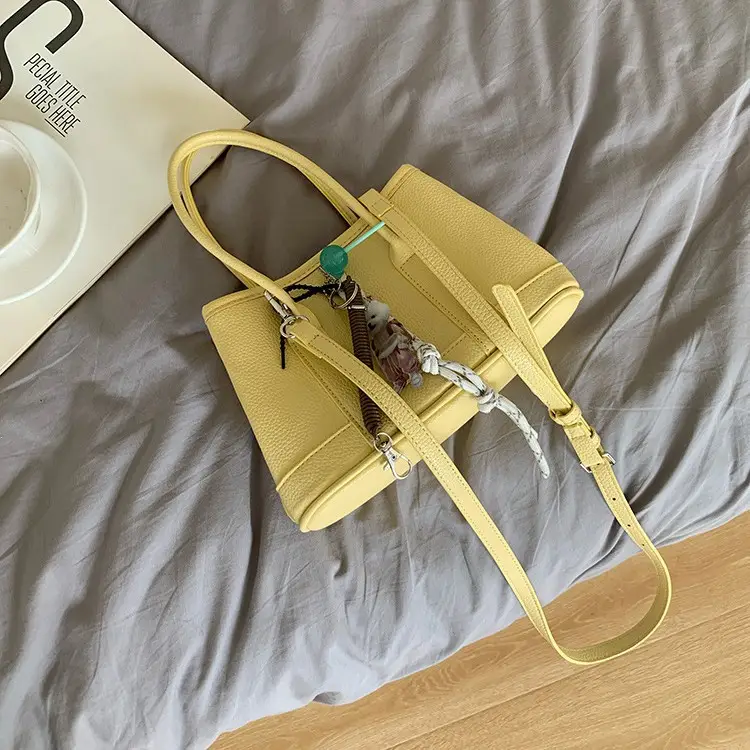 Women's Yellow Leather Bucket Bag Spring 2025