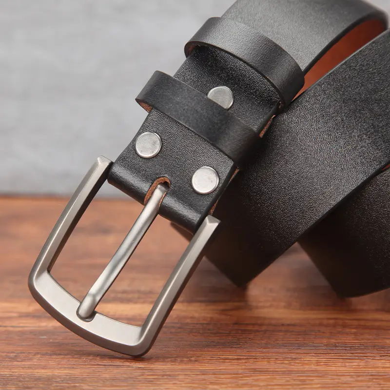 Men's Genuine Leather Belt with Pin Buckle Brown - Image 4