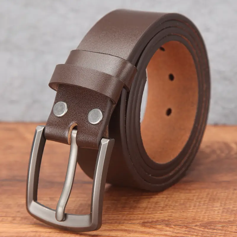 Men's Genuine Leather Belt with Pin Buckle Brown - Image 5