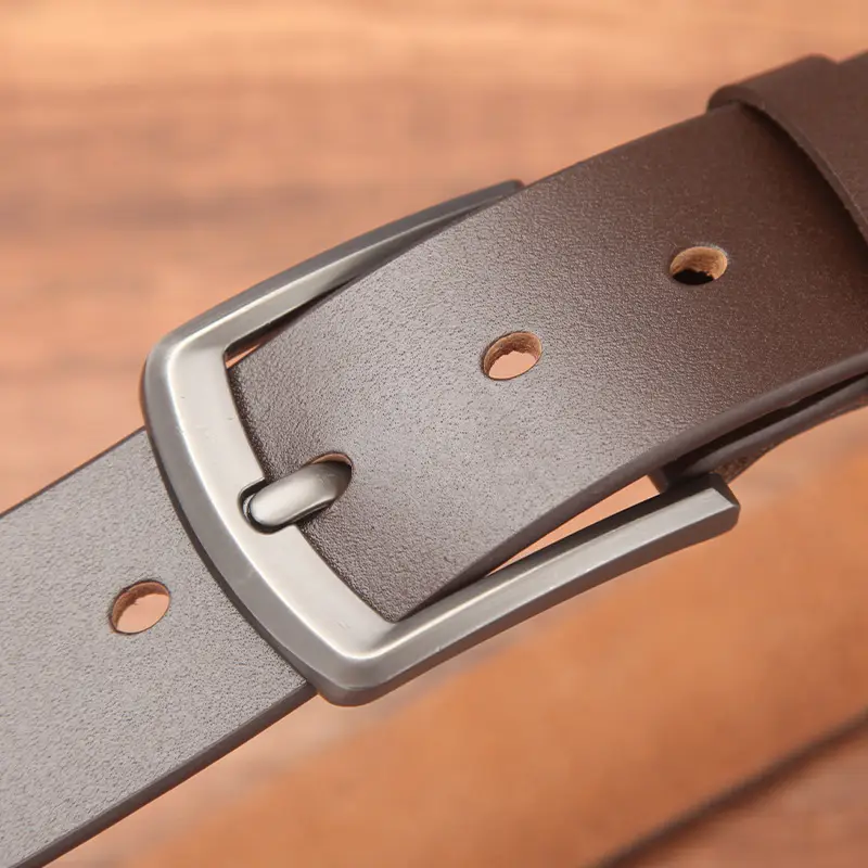 Men's Genuine Leather Belt with Pin Buckle Brown - Image 6