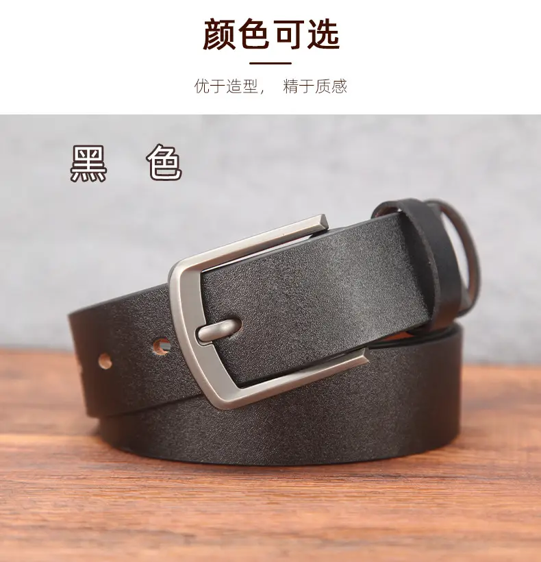 Men's Genuine Leather Belt with Pin Buckle Brown — feature 10