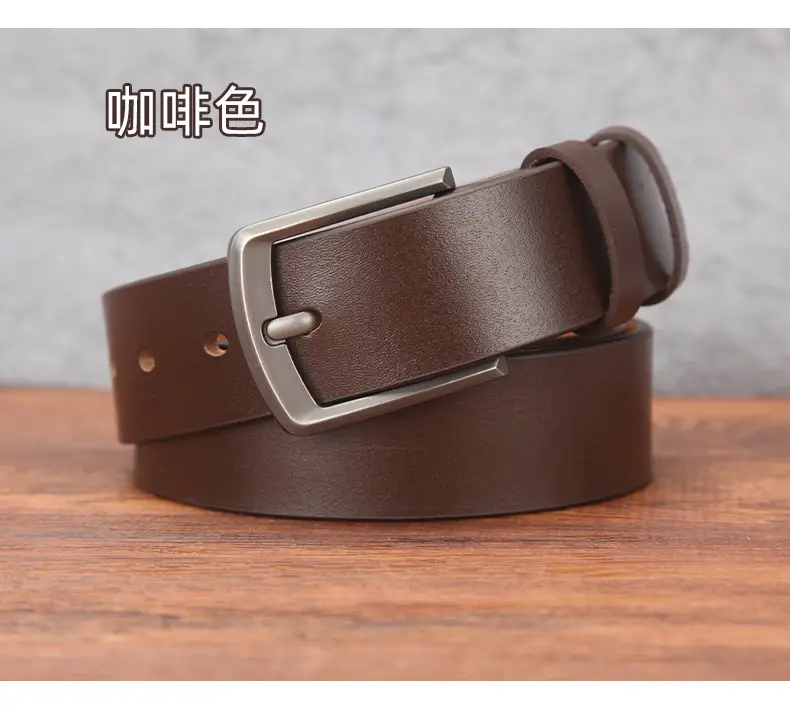 Men's Genuine Leather Belt with Pin Buckle Brown — feature 11