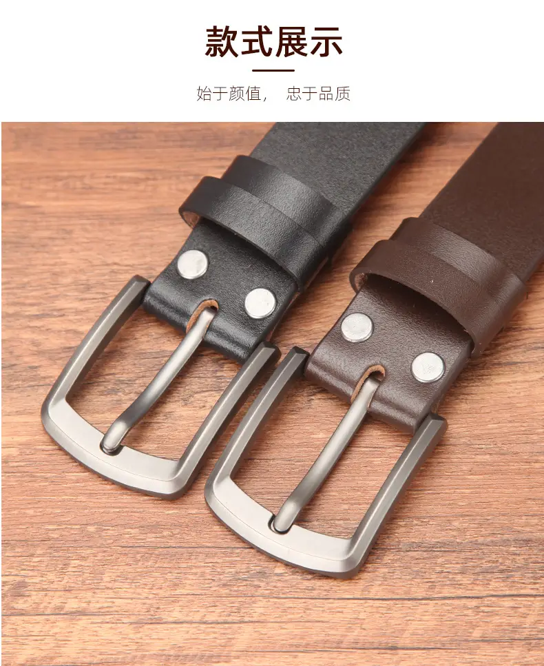Men's Genuine Leather Belt with Pin Buckle Brown — feature 12