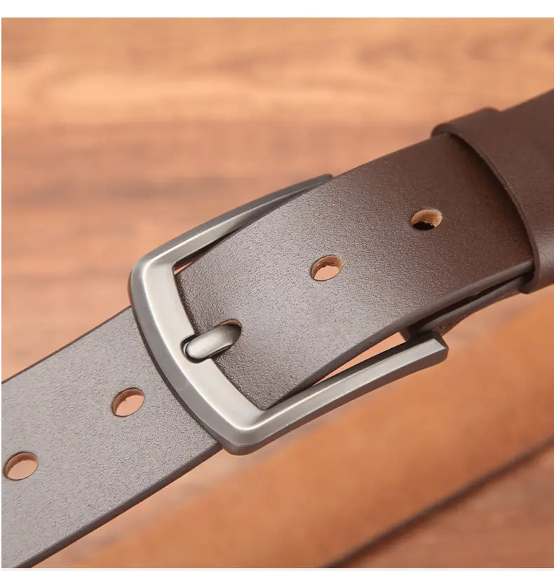 Men's Genuine Leather Belt with Pin Buckle Brown — feature 13