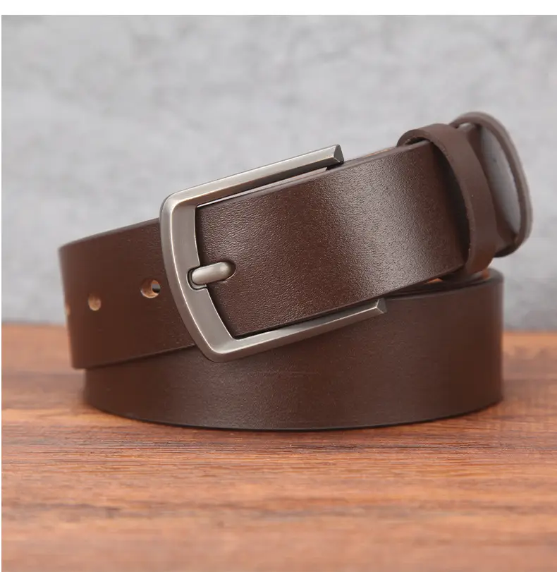 Men's Genuine Leather Belt with Pin Buckle Brown — feature 14