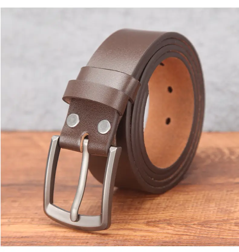 Men's Genuine Leather Belt with Pin Buckle Brown — feature 15