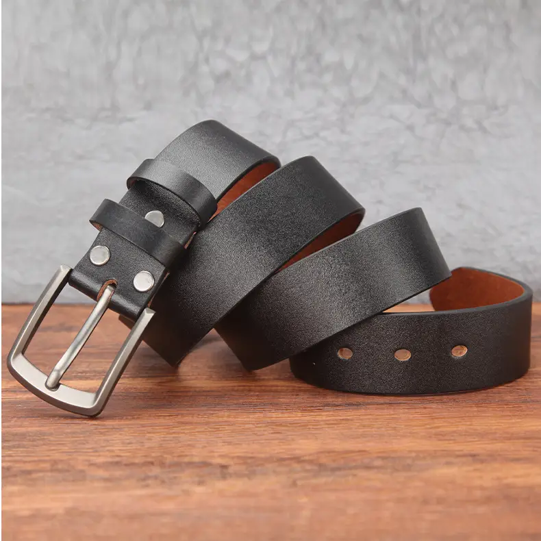 Men's Genuine Leather Belt with Pin Buckle Brown — feature 16