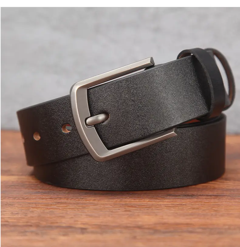 Men's Genuine Leather Belt with Pin Buckle Brown — feature 17