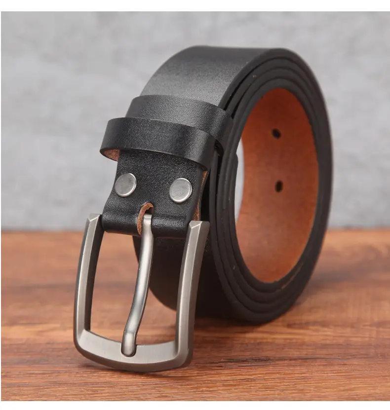 Men's Genuine Leather Belt with Pin Buckle Brown — feature 18