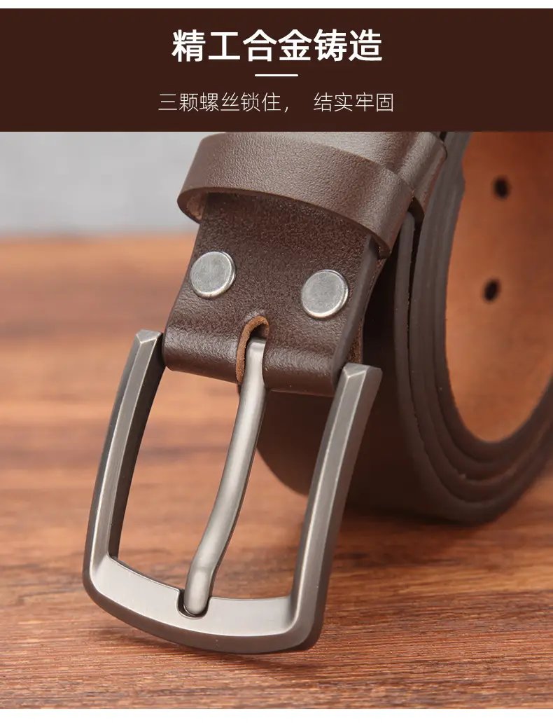 Men's Genuine Leather Belt with Pin Buckle Brown — feature 3