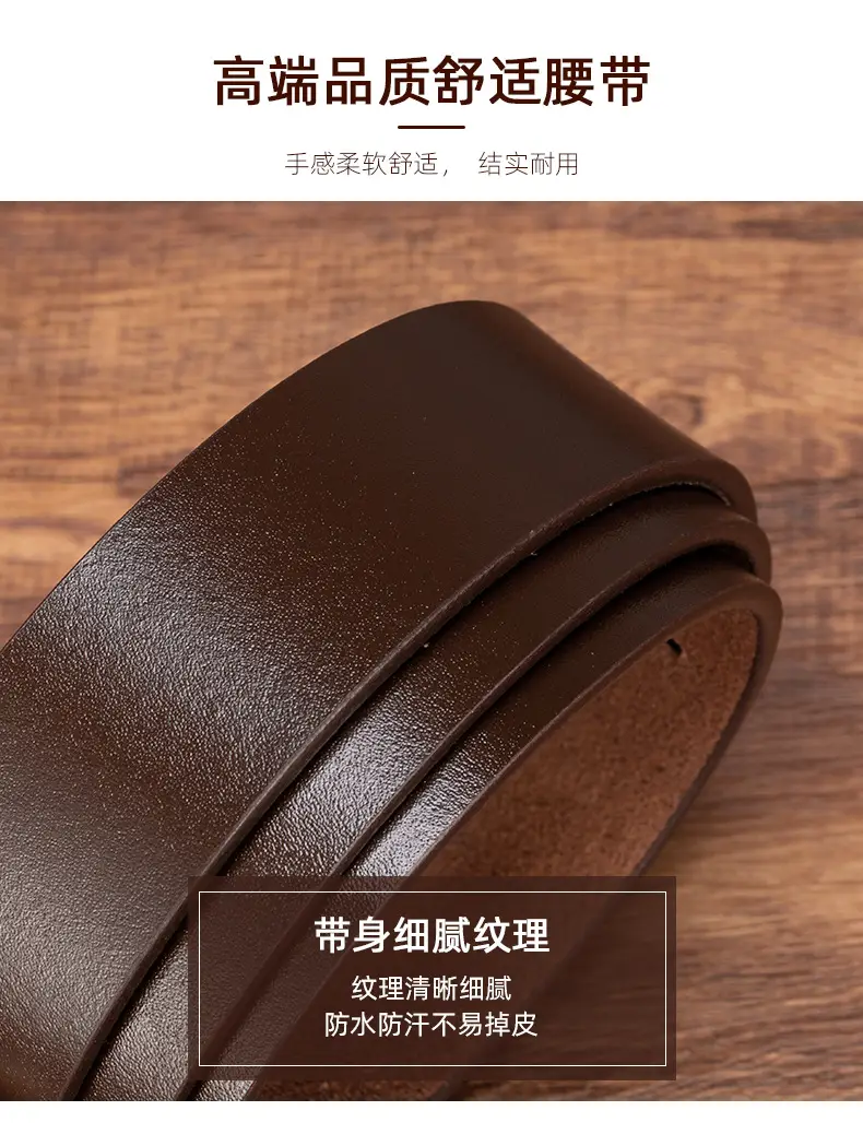 Men's Genuine Leather Belt with Pin Buckle Brown — feature 4