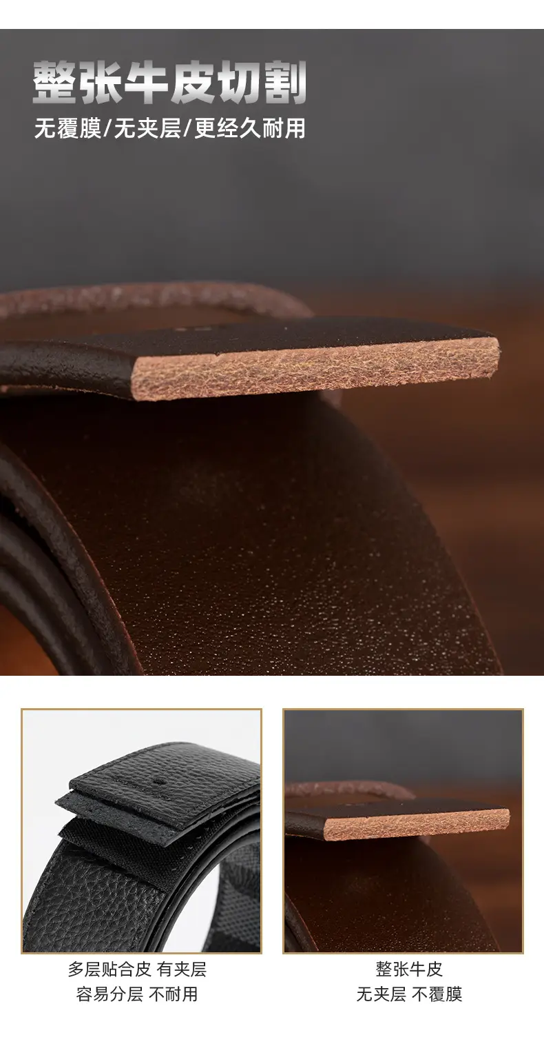 Men's Genuine Leather Belt with Pin Buckle Brown — feature 6