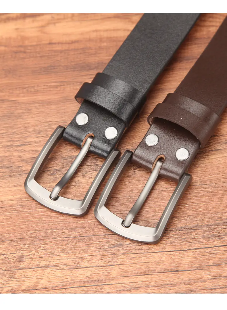 Men's Genuine Leather Belt with Pin Buckle Brown — feature 7
