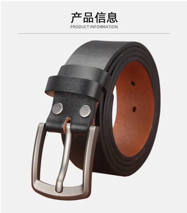 Men's Genuine Leather Belt with Pin Buckle Brown — feature 8