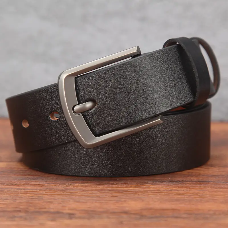 Men's Genuine Leather Belt with Pin Buckle Brown - Image 2
