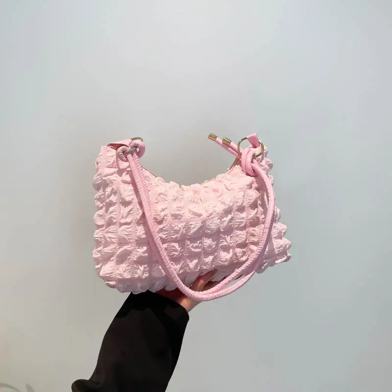 Pink Bubble Soft Pleated Shoulder Bag for Girls - Image 5