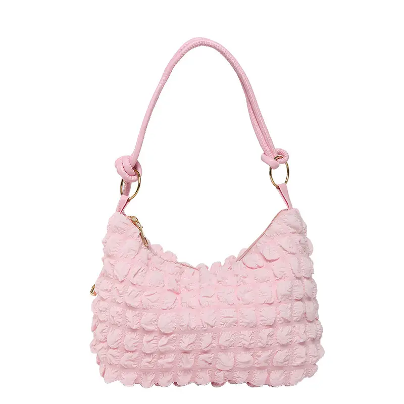 Pink Bubble Soft Pleated Shoulder Bag for Girls - Image 9