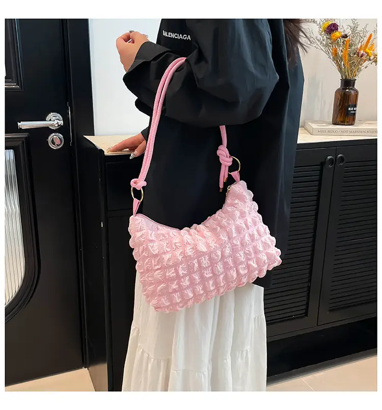Pink Bubble Soft Pleated Shoulder Bag for Girls — feature 15